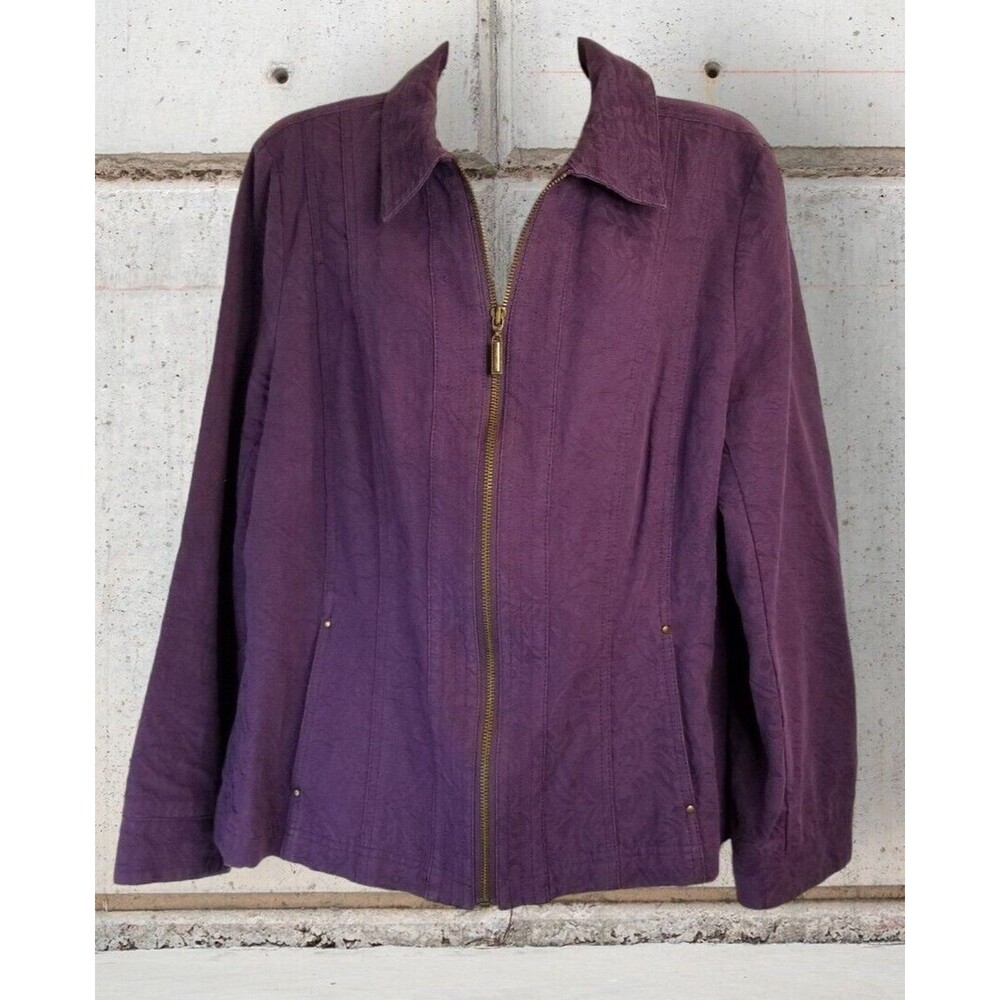 Coldwater Creek Women's Denim Textured Jacket Purple Full Zip Long Sleeve Sz 16